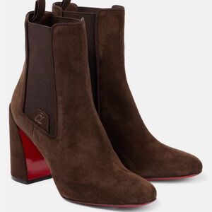 CHRISTIAN LOUBOUTIN TURELASTIC 85 BROWN SUEDE ANKLE BOOT BLOCK HEEL SZ 40 NEW